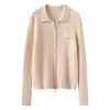Cárdigan de cachemira con doble cremallera, colección otoño/invierno 2026, prenda base de cuello polo para mujer, elegante diseño a rayas, abrigo cálido