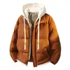 Tamaño europeo transfronterizo se puede imprimir LOGO grafeno falso dos piezas abrigo de algodón hombres invierno holgado con capucha estilo pareja chaqueta de algodón prenda exterior