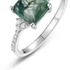 Anillo de Ágata de Planta Acuática Natural Único Más Vendido Transfronterizo de Amazon Anillo para Dedo Índice de Plata S925 Incrustado con Piedra de Musgo Verde Geométrico
