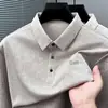 Camisa polo de manga larga de seda de hielo transfronteriza para hombre, nuevo estilo de otoño, camiseta de manga larga con cuello de solapa estampado informal de negocios para mediana edad