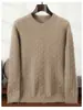 Suéter Masculino de Tricô Trançado com Gola Redonda 100% Caxemira Pura Estilo Europeu Grosso Aquece para Outono Inverno 2025 Camada Base Masculina