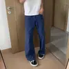 Pantalones Casuales Rectos de Pierna Ancha Sueltos Lavados Color Azul de Trabajo Francés Americano para Hombre Tendencia Versátil Pantalones Largos