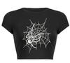 Camiseta de manga corta negra con cuello redondo y estampado de araña para mujer, estilo europeo y americano, estilo oscuro, Spice Girl, novedad de verano de 2024