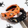 Diadema de ala ancha con nudo y diamantes de imitación, diseño de calabaza, diablo y fantasma de Halloween, accesorios creativos y distintivos para el cabello.