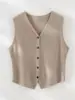 Colete de malha 100% cashmere puro para mulheres, de botões únicos com decote V, design de corte solto, adequado para usar em camadas como uma blusa interna ou como peça externa no outono e inverno