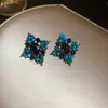 Brincos de Franja Flor de Strass Azul Europeus e Americanos Transfronteiriços Agulha de Prata, Brincos de Tarraxa Modernos e Requintados, Brincos de Luxo Leve de Alta Qualidade para Mulheres