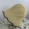 Sombrero de Paja para Mujer Verano Protección Solar Playa Costa Sombrero de Sol Calado Transpirable Tejido Cubo Sombrero de Pescador Versátil