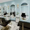 Espejo Estación de Barbería Famoso en Internet de Moda, Espejo para Salón de Peluquería, Dedicado para Cortar el Cabello, con Luces LED, Montado en Pared, Unilateral, Diseño Simple