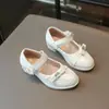Sapatos de Princesa de Couro para Meninas, Novos Sapatos Mary Jane de Primavera e Outono com Laço e Strass, Sapatos de Performance para Crianças Maiores