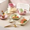 Tigela de Mesa Criativa Tipo Leite de Chaozhou Novo Conjunto de Tigela e Prato de Cerâmica Doméstica com Cor Sob Esmalte Atacado Utensílios de Mesa de Cerâmica