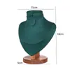 Soporte de Exhibición para Collares de Madera Maciza Color Nogal, Maniquí de Cuello, Soporte para Colgantes y Joyería, Soporte para Joyería de Cuello de Retrato, Superficie de Terciopelo de Cuero, Blanco y Negro