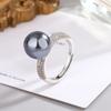 [Fábrica] Anillo de Conchas Ajustable Abierto Multicolor Negro y Gris para Mujer con Incrustación de Anillo de Perla de Imitación de Zirconia