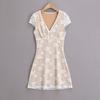 AP25063-25 Vestido Saia Nova Primavera Estilo Francês Puro Retrô Renda Gola V Cintura Apertada Linha A