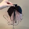 Pinza para Cola de Caballo con Lazo Ondulado de Organza Estampado de Leopardo para Mujer, Pinza de Garra para el Pelo para Recoger la Mitad del Cabello en la Parte Trasera de la Cabeza, Accesorio para el Cabello Dulce y Fresco para el Viaje Diario de las Chicas