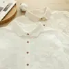 Camisa Blanca de Manga Larga con Bolsillo de Encaje de Corazón y Jacquard de Libélula Estilo Japonés Otoño 2025 para Mujer Casual Delgado