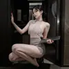 Elegante y Sexy Vestido Largo de Malla Transparente Tubo con Abertura, Atuendo de Discoteca de Alta Gama, Vestido Puro Deseo, Camisón Ajustado