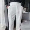 Pantalones para Hombre Naples Estilo Coreano Corte Delgado Verano Retro Cintura Alta Negocios Color Sólido Rectos Casuales Pantalones Largos