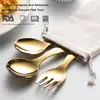 Colher e Garfo Portáteis de Aço Inoxidável 304 com Cabo Curto, Colher de Arroz para Crianças, Colher de Sobremesa para Sorvete, Garfo de Frutas, Mini Colher Pequena