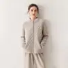 Cardigan Solto de Cashmere Texturizado Grosso 2025 Outono e Inverno Novo Zíper de Cashmere Algodão Casual Jaqueta de Tricô Feminina