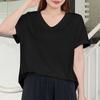 Camiseta de manga curta Feminina Novo Verão T-shirt de algodão grande ombro solto V Pescoço Barriga Cobrindo plus size Camisa feminina gordinha 3376