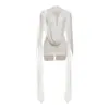 Moda Femenina Otoño e Invierno Transfronteriza Europea y Americana Nueva, Vestido Bodycon Elegante de Malla con Cinta Dividida de Cuello Semi-Alto de Doble Capa