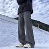 Calças masculinas impermeáveis com forro de fleece para outono e inverno, calças de trabalho largas e retas, tendência para atividades ao ar livre, calças casuais grossas