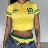 2025 Verano Nuevo Tops de Mujer Estampado de Letras de Bandera Nacional Estética Retro Camiseta Ajustada Casual para Combinar con Todo