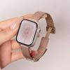 Pulseira de relógio adequada para Apple Apple Watch S9, pulseira de aço inoxidável com padrão de espiga de trigo e fivela magnética para relógio feminino S10