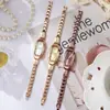 Reloj de Cuarzo para Mujer con Pedrería Ovalada, Pulsera Dorada Delgado Elegante Reloj de Vestir para Mujer