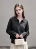 Suéter tejido liso de cuello polo simple para mujer, nuevo suéter de otoño 2026 estilo suelto y casual para usar por fuera 25695