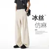 Pantalones Anchos Plisados de Lino Imitación Estilo Old Money para Hombre, Delgados de Seda de Hielo Transpirables para Verano, Pantalones Casuales Versátiles