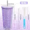 Copo Térmico Cravejado de Diamante Copo com Canudo de Aço Inoxidável de Camada Dupla Broca de Bastão Strass Caneca de Café Presente Copo Cravejado de Diamante Strass