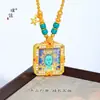 Collar de Cuerda Trenzada Pintado a Mano con Oro Xizang Patrona Diosa, Zuoqiang Pu Color-Preservante Oro Arena Incrustado con Diamantes y Plaza Tara Verde Thangka