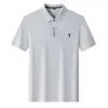 Camiseta Masculina de Manga Curta 100% Algodão Puro, Casual de Negócios, Fina, Respirável, Moderna, Bordada, Camiseta Masculina de Manga Curta com Gola