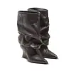 Moda festa estilo passarela internacional de comércio exterior europeu e americano, botas longas de cano largo, botas longas de salto alto, bico fino, salto plataforma, botas empilhadas