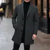 Amazon Outono/Inverno 2026 Casaco Trench Coat Masculino Estilo Coreano Slim Fit Comprimento Médio Casaco de Lã Jaqueta de Lã de Botão Único