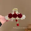 Rosa vermelha com diamantes cintilantes e franjas, presilha de cabelo elegante para mulheres, acessório de alta qualidade para penteados presos, presilha de tubarão estilosa para cabelo