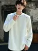 Moletom bonito de celebridade da internet para homens, estilo primavera e outono, gola redonda, roupas masculinas, novo estilo Hua Mian 2024, manga longa, roupas masculinas de peça falsa dupla para homens