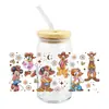 Mickey Mouse Transfer UV DTF Cristal Transparente Copo de Vidro com Adesivo 16oz Especial À Prova d'Água Resistente a Arranhões Atacado Transfronteiriço