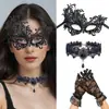 Accesorios de Halloween Set de Máscara de Encaje de Media Cara Collar Gótico Diadema Pendientes Guantes Máscara de Ojos de Mascarada