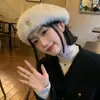Boina de Pelo de Conejo para Mujer Estilo Coreano Ins Otoño e Invierno Color Sólido Versátil Boina con Logo Metálico Gorra de Pintor Sombrero Octogonal Adelgazante