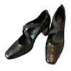 Sapatos Mary Jane Retrô, Novo Estilo, Boca Rasa, Salto Grosso, Salto Alto Elegante para Mulheres, Sapatos de Uma Tira com Tira Cruzada, Novo Modelo de Verão 2026 para Mulheres