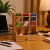 Caja de Almacenamiento de Portalápices de Madera, Caja de Almacenamiento de Papelería de Escritorio de Aspecto Elegante, Caja de Almacenamiento y Organización con Múltiples Compartimentos, Caja de Organización para Escritorio de Oficina