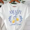 Camiseta casual de manga corta con estampado de patrón amarillo - Primavera y Verano - Corte ajustado - Elección perfecta - Cuello redondo para mujer