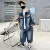Traje Deportivo para Niños Estilo Primavera y Otoño 2024 Chaqueta de Mezclilla y Pantalones Conjunto de Dos Piezas Ropa Deportiva de Mezclilla