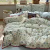 Juego de cuatro piezas con borde de gasa fruncida, juego de ropa de cama de gasa con burbujas estilo princesa castaña dulce, ropa de cama para el hogar para niñas
