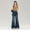 Jeans Acampanados con Dobladillo Irregular Deshilachado para Mujer 2026 Nuevo Estilo Otoño Temprano Corte Holgado No Ajustados en las Piernas Pantalones Acampanados Falsos de Dos Piezas