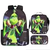 Cabelo verde estranho Grinch transfronteiriço nova mochila dos desenhos animados bolsa de ombro bolsa de três peças bolsa caneta uma geração de cabelo
