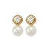 Pendientes de Estilo Princesa Francesa Ins con Incrustaciones de Circonita, Pendientes de Perla de Concha Grandes de Moda y Únicos, Pendientes de Acero Inoxidable Chapados en Oro de 18 Quilates