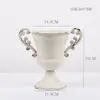 Decoração de Vaso Taça Clássico para Sala de Estar, Ferro Vintage Branco Arte Europeia Estilo Mesa de Jantar Vaso de Flores para Uso Doméstico